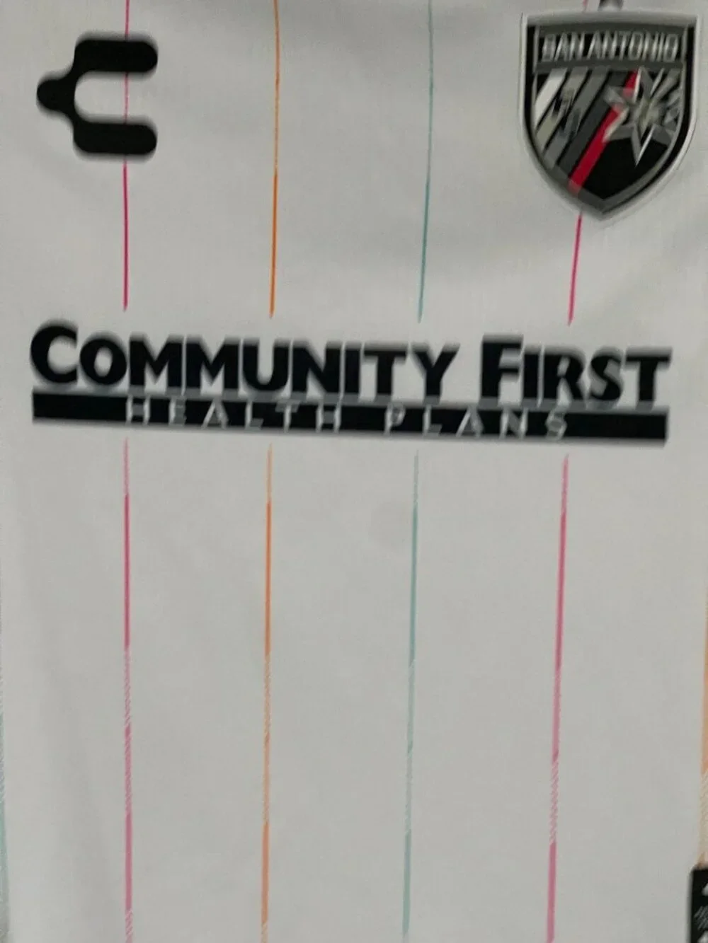 Charly Youth San Antonio FC Soccer Away Jersey White Striped Short Sleeve M 8/9